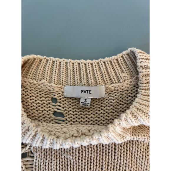 Fate Anthropologie distressed sweater size S cotton ombre tan turquoise crew - Picture 4 of 7